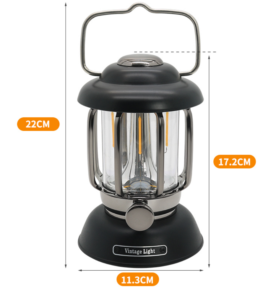 Ladattava HZ vintage retkilyhty, säädettävä lämmin valo V101